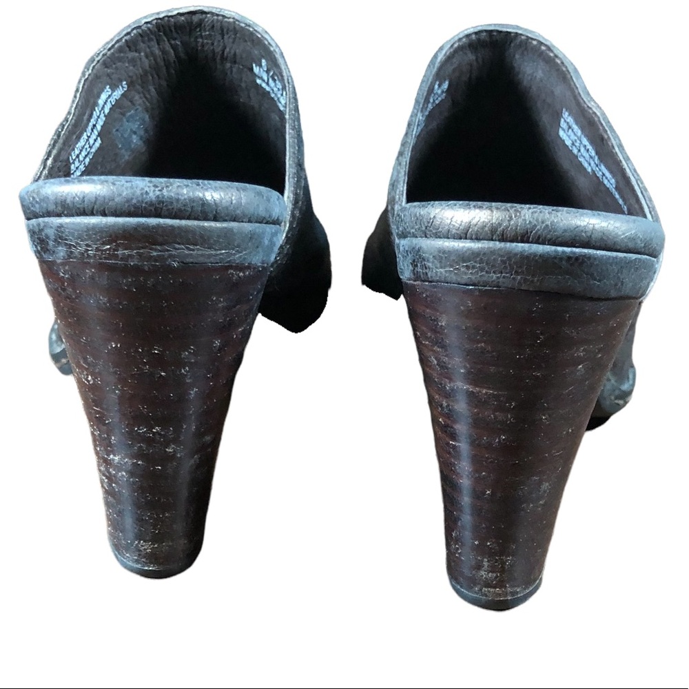 Born 6 Brown Leather Heeled Mules Booties Stacked Bronze Comfort Cushion Boot - Picture 4 of 8